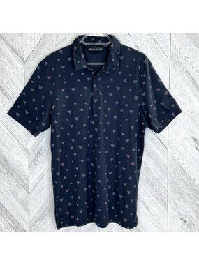 Travis Mathew Polo Golf Shirt Mens Size Large Navy Blue Geometric Print